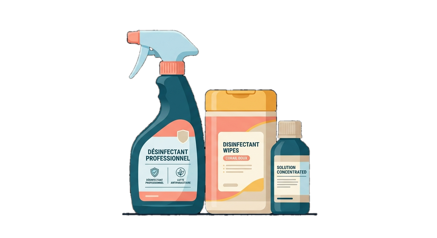 Illustration de produits de désinfection et de traitement